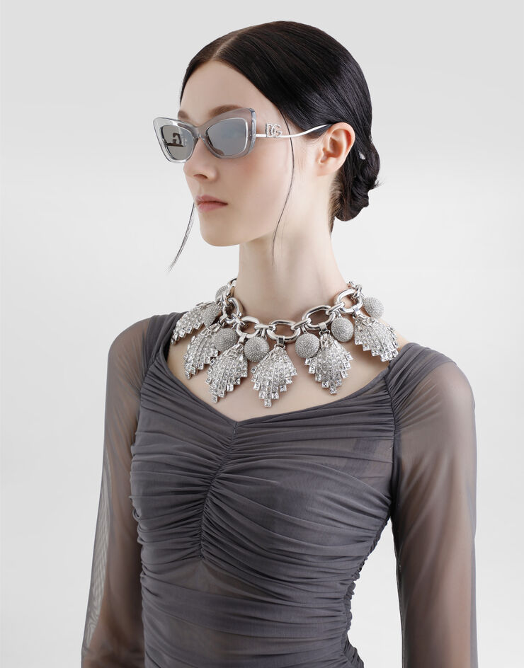 Dolce & Gabbana Short light tulle dress with draping Grey F6ZA2TFLRDA