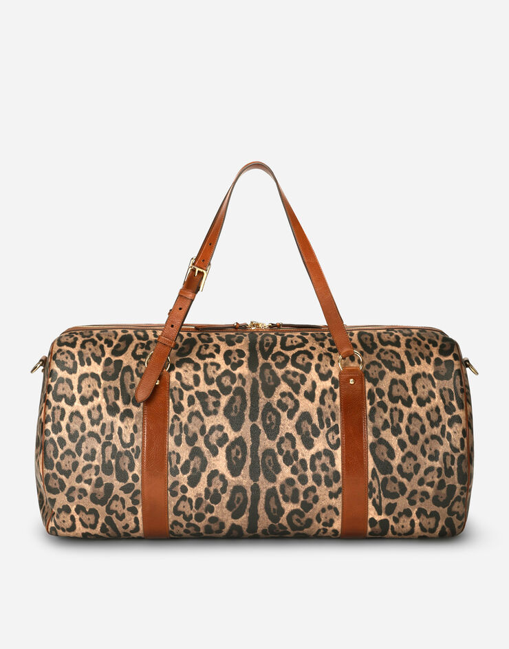 Dolce & Gabbana Large travel bag in leopard-print Crespo with branded plate Multicolor BB6831AW384