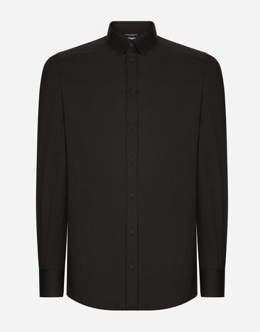 Dolce & Gabbana قميص من قطن مرن بقصة ذهبية أسود G5EJ0TFRRD7
