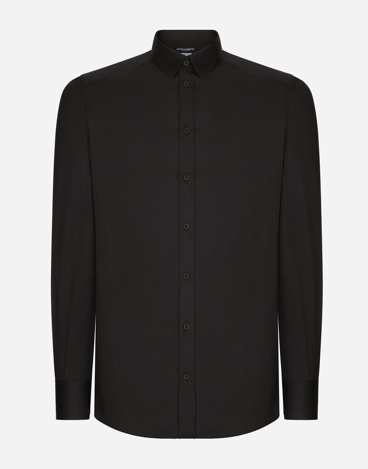 Dolce & Gabbana قميص من قطن مرن بقصة ذهبية أسود G5EJ0TFRRD7