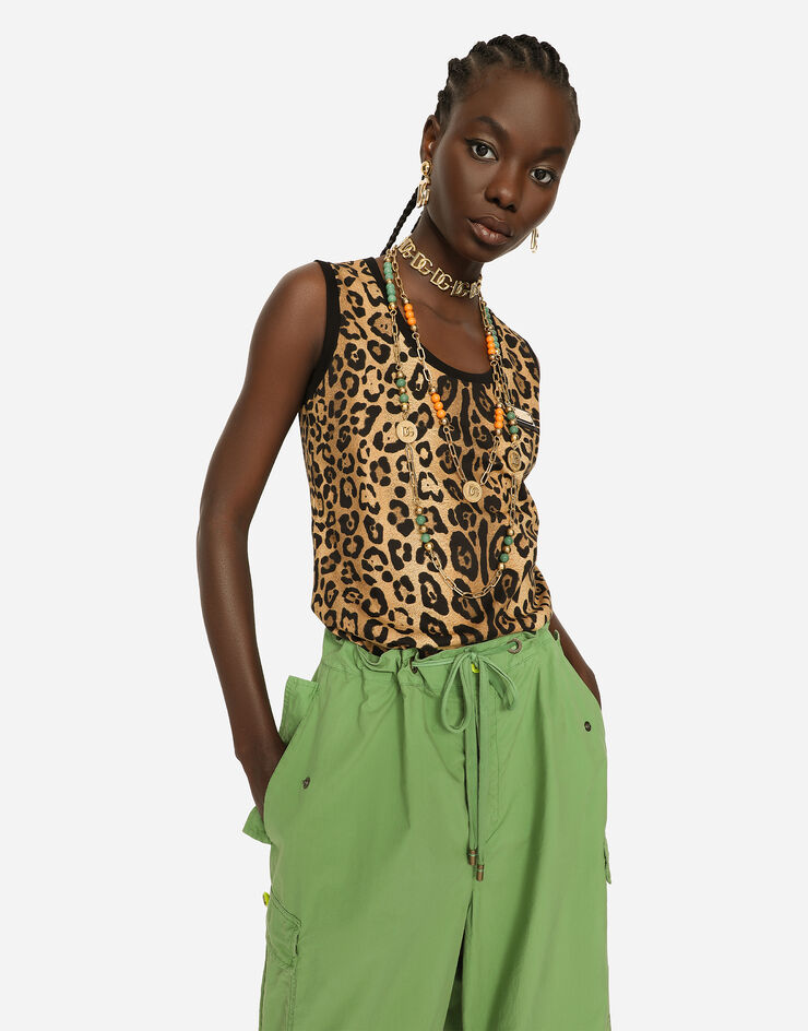 Dolce & Gabbana Leopard-print jersey tank top Multicolor I8ABVWG7BPW