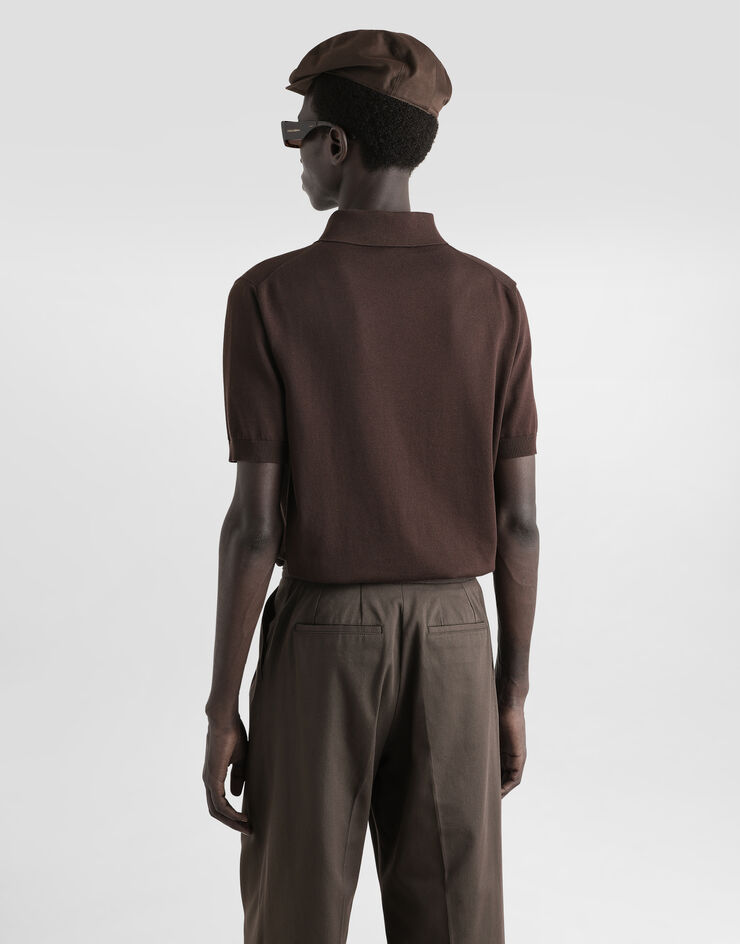 Dolce & Gabbana Pull polo à manches courtes en coton Marron GXZ02TJBCFV