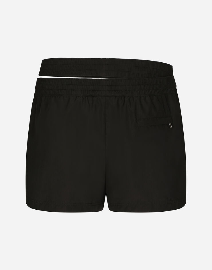 Dolce & Gabbana 标牌双重腰身短款平角沙滩裤 黑 M4E37TFUSFW