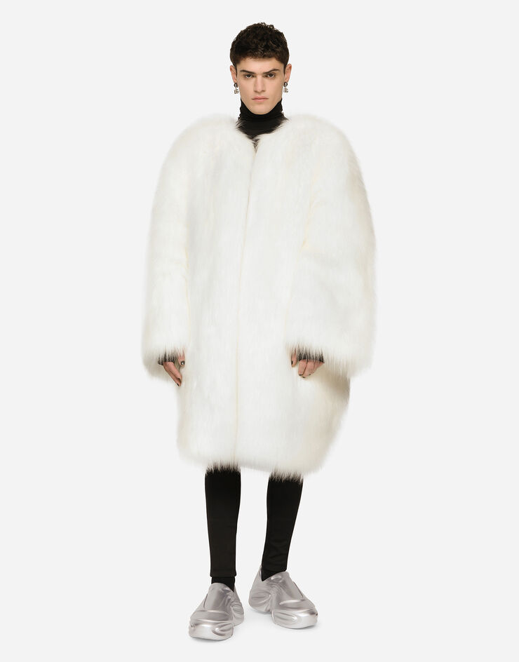 Dolce & Gabbana Single-breasted faux fur coat White G034BTFUST8