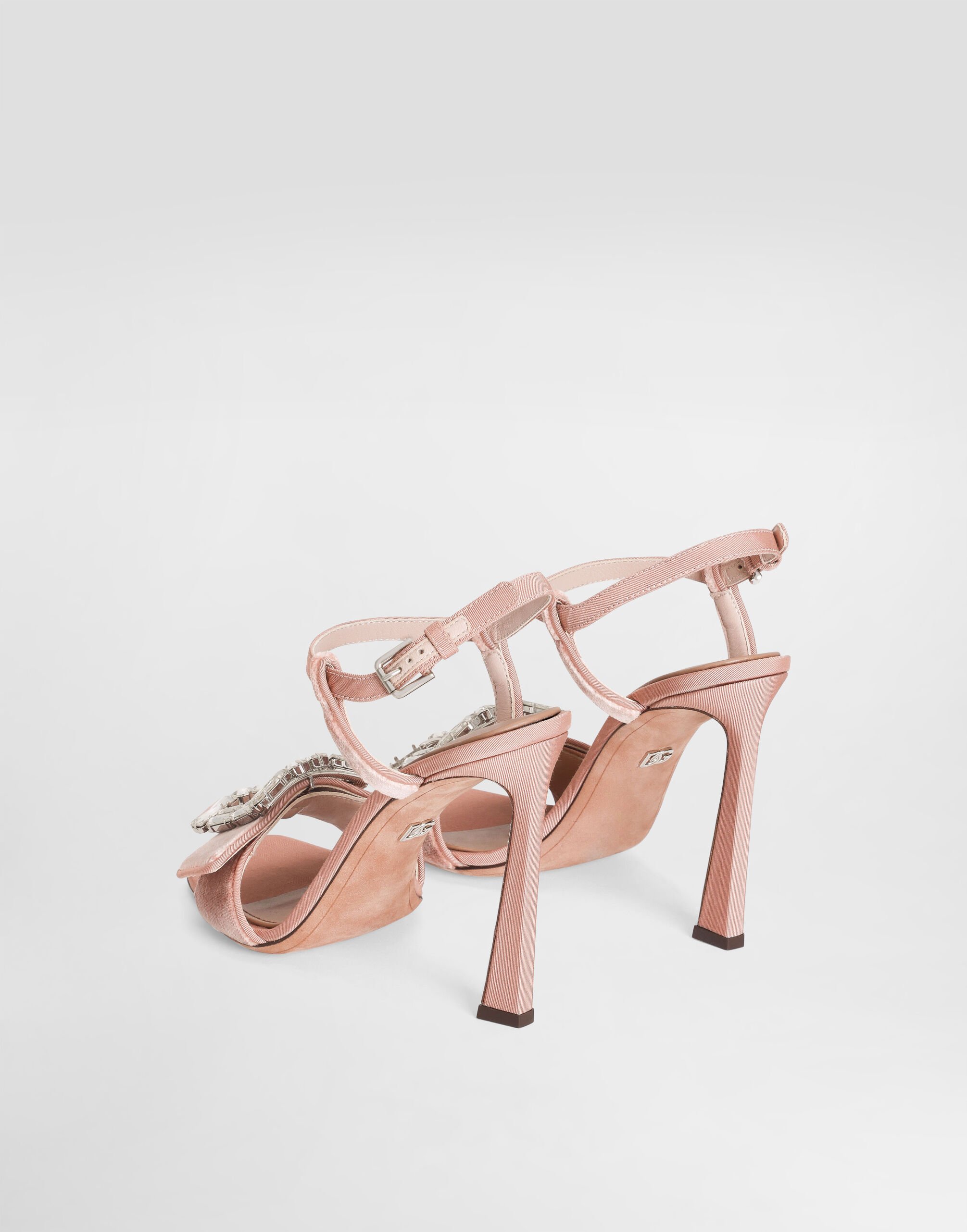 【Dolce & Gabbana】ベジュエルバックル付きベルベットサンダル Pinkのウィメンズ ジュエルバックル ベルベット サンダル