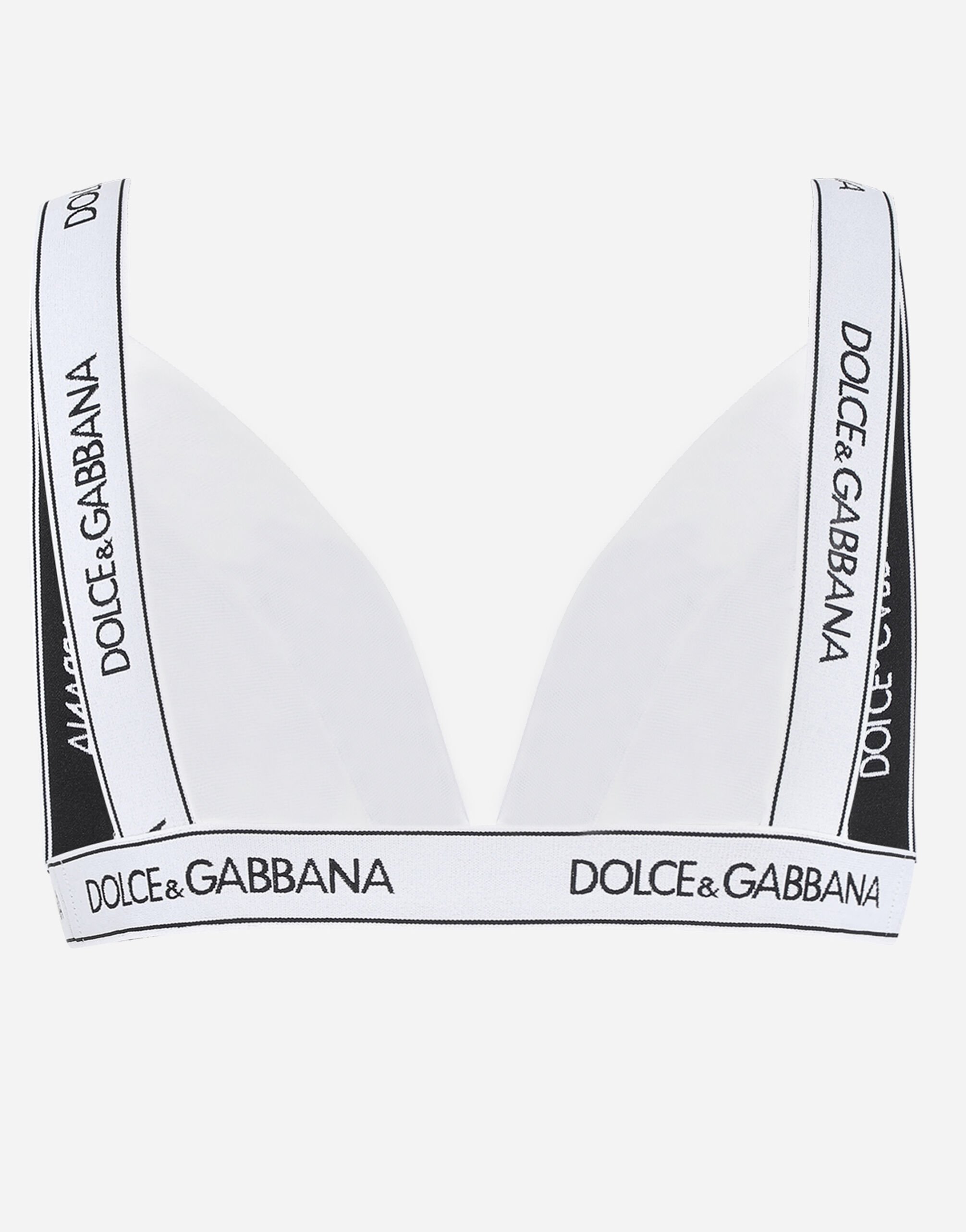 Jersey triangle bra with branded elastic trims in White for