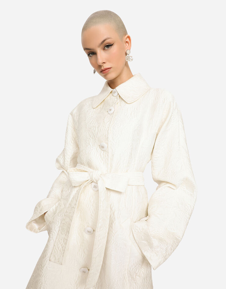 Dolce & Gabbana Пальто из цветочного жаккарда с поясом белый F0C3RTHJMOK