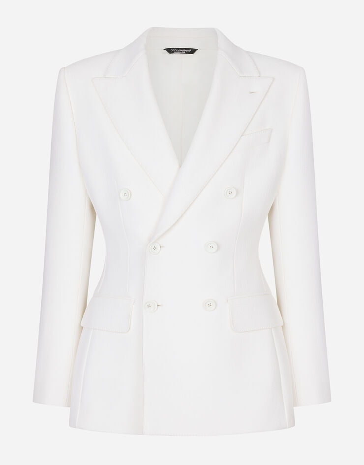 Double-breasted stretch wool crepe Dolce-fit jacket in White for |  Dolce&Gabbana® US