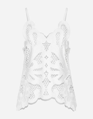 Dolce & Gabbana Top aus Baumwolle mit Cut-out-Stickerei Weiss F7AB6ZGDCJ8