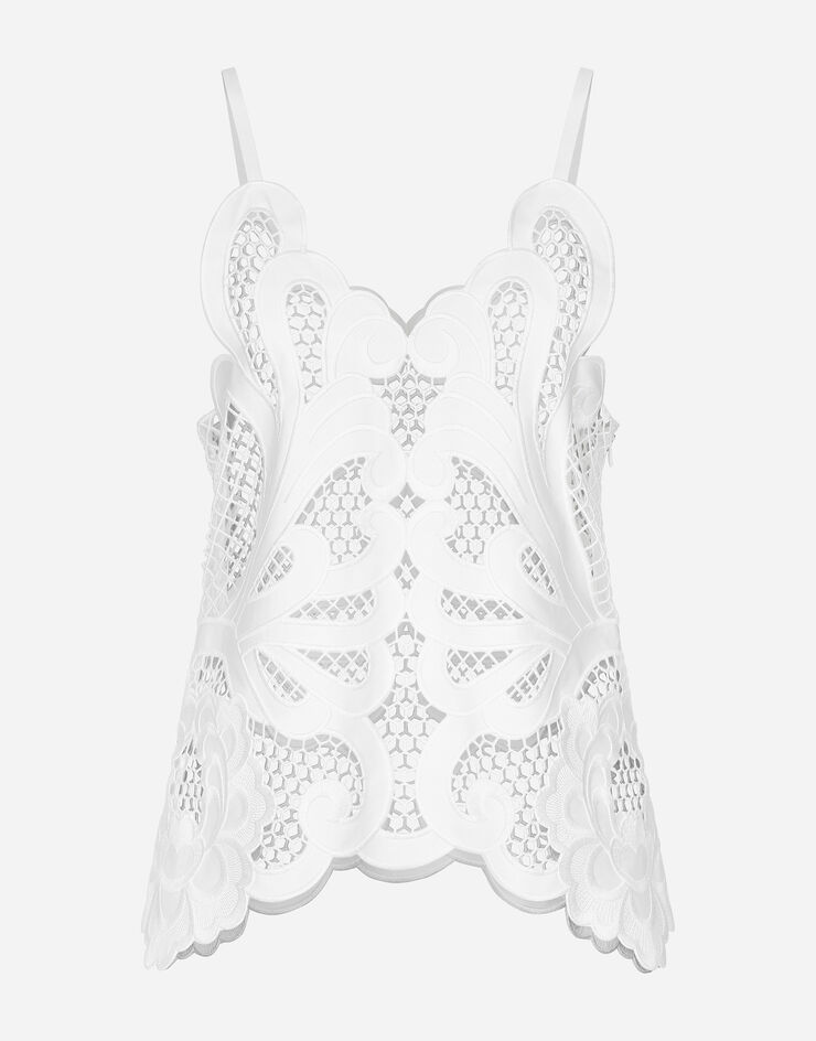 Dolce & Gabbana Top de algodón con bordado cut-out Blanco F7AB6ZGDCJ8