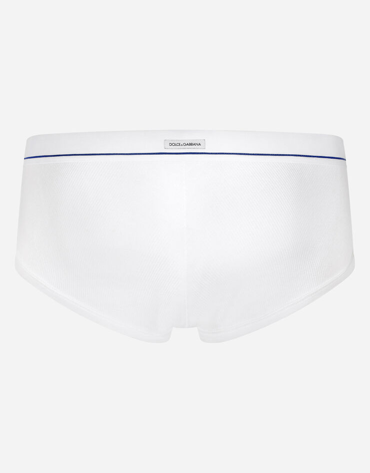 Dolce & Gabbana Slip Brando en coton côtelé à écusson Blanc M3E53JOUAIJ