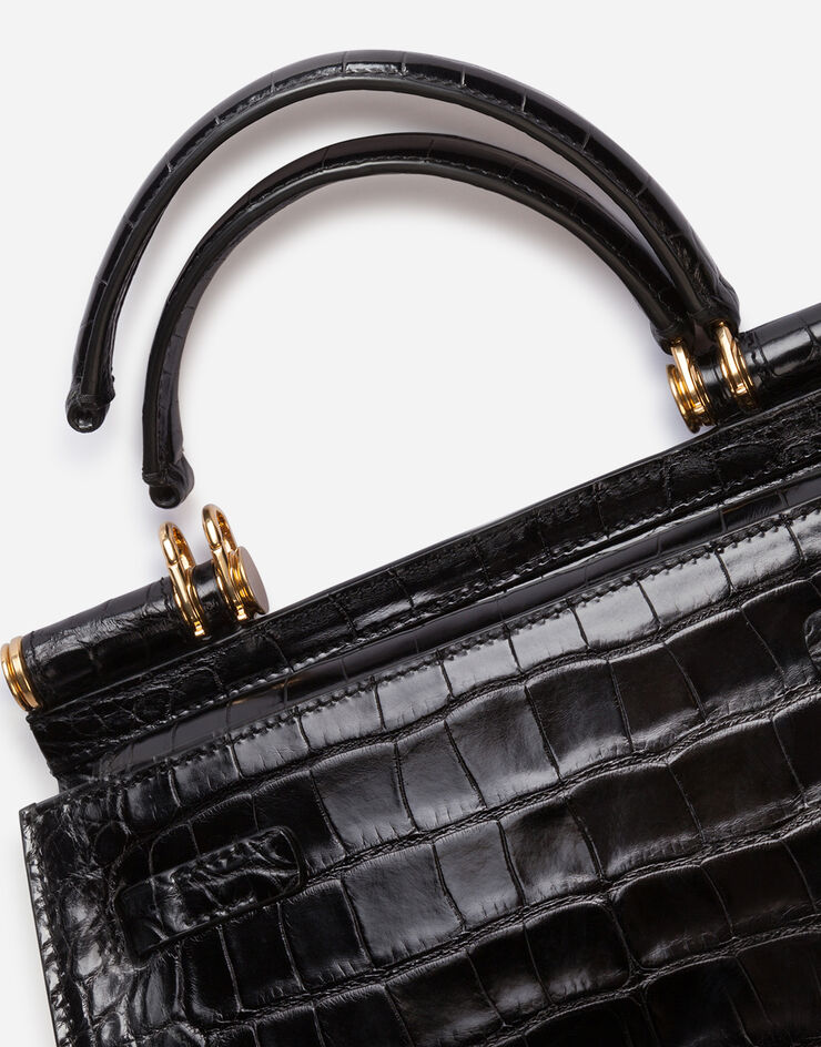 Dolce & Gabbana 앨리게이터 스킨 미디엄 시실리 58 백 블랙 BB6622A2R08