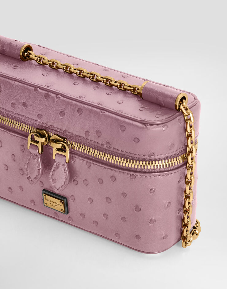 Dolce & Gabbana Sicily small shoulder bag in polished ostrich leather Pink BB7800B8G31
