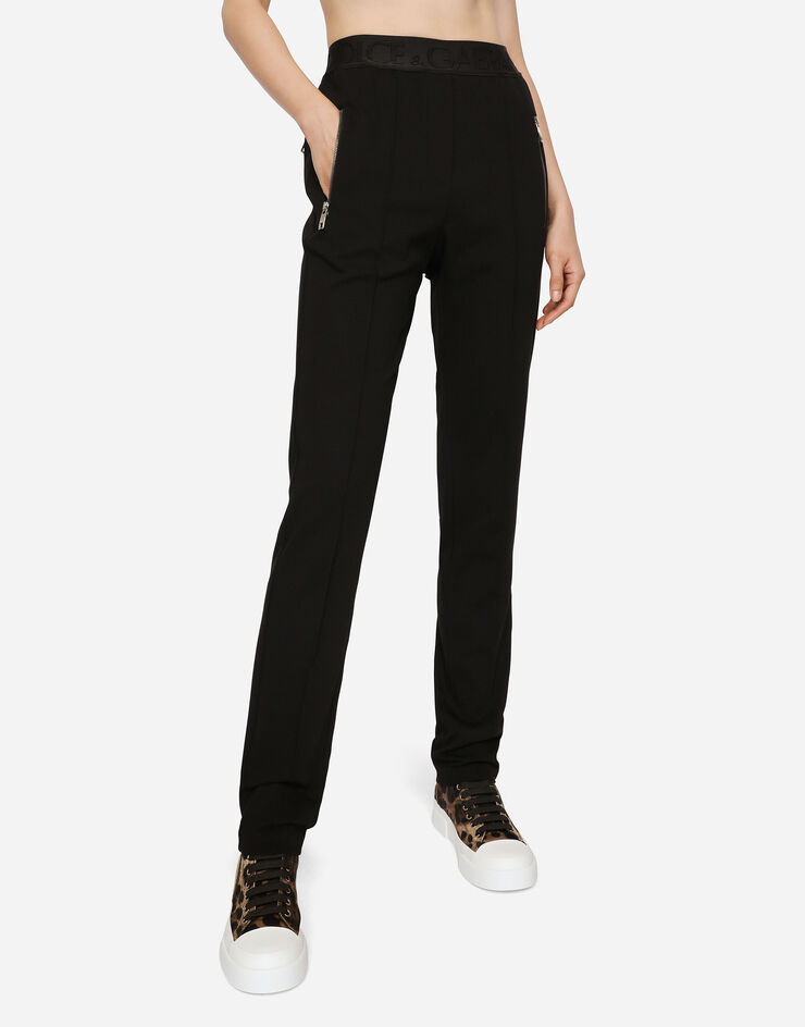 Dolce & Gabbana Pantalon en jersey avec élastique à logo Noir FTCD2TGDO95