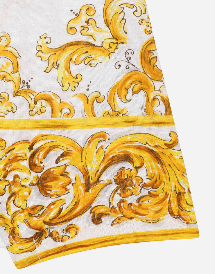 Dolce & Gabbana Jersey onesie with yellow majolica print and Dolce&Gabbana logo Print L2JOY2II7DI