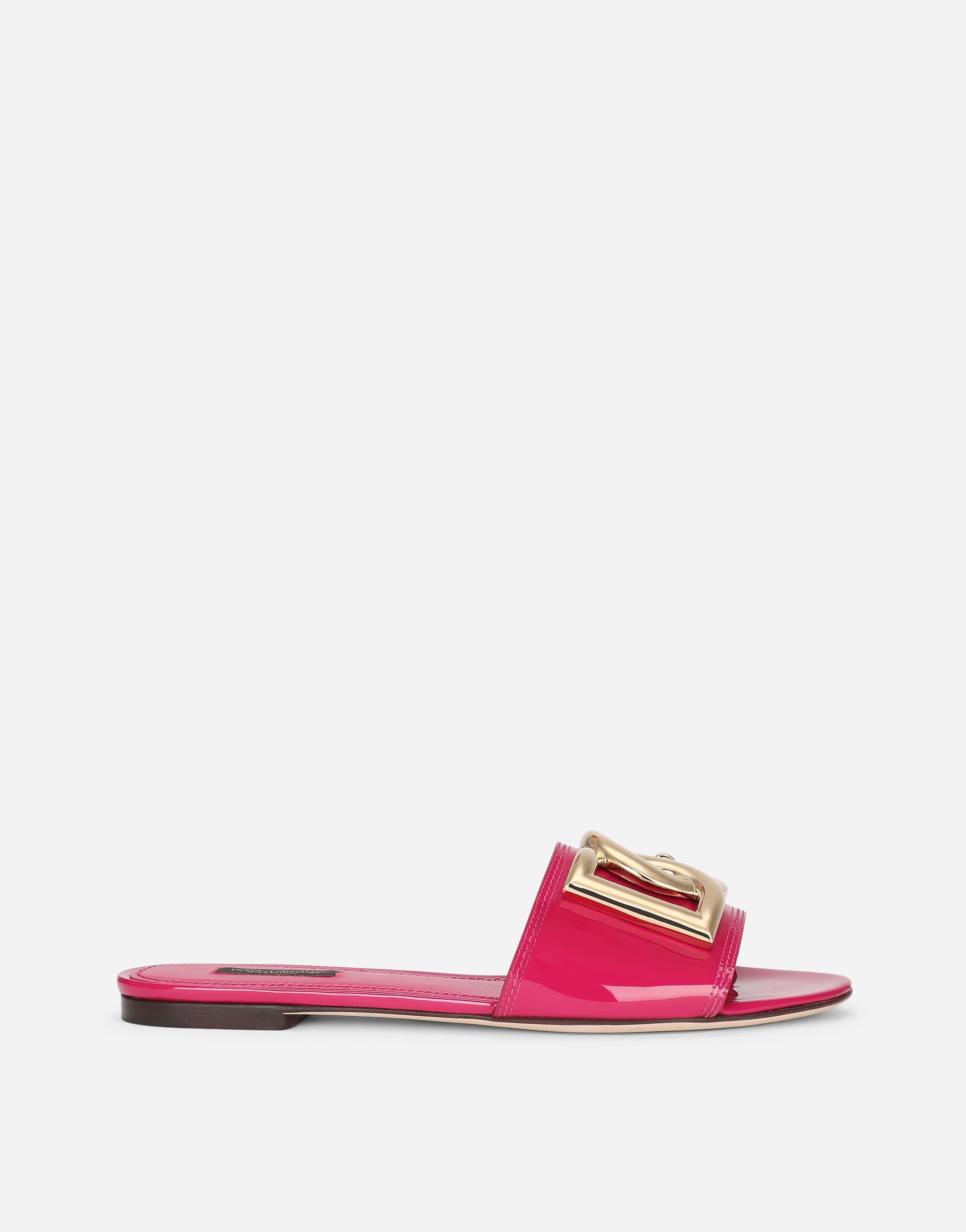 Dolce & Gabbana Patent leather slides with DG logo Fuchsia CW2215AN994
