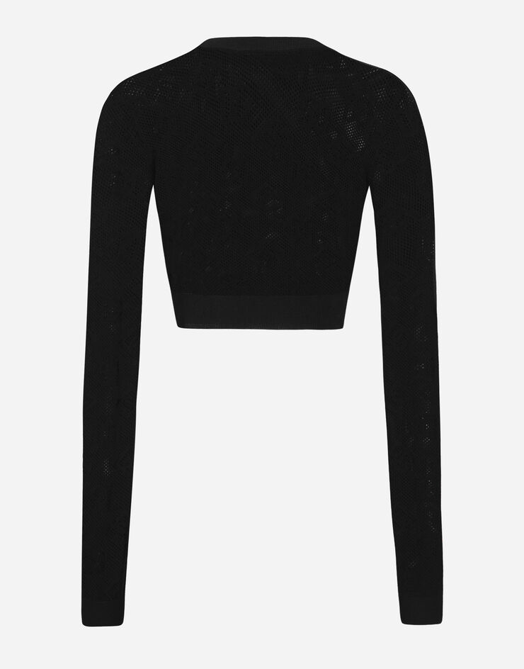 Dolce & Gabbana 자카드 DG 로고 크롭 메시 스티치 비스코스 스웨터 Black FXX14TJFMAL