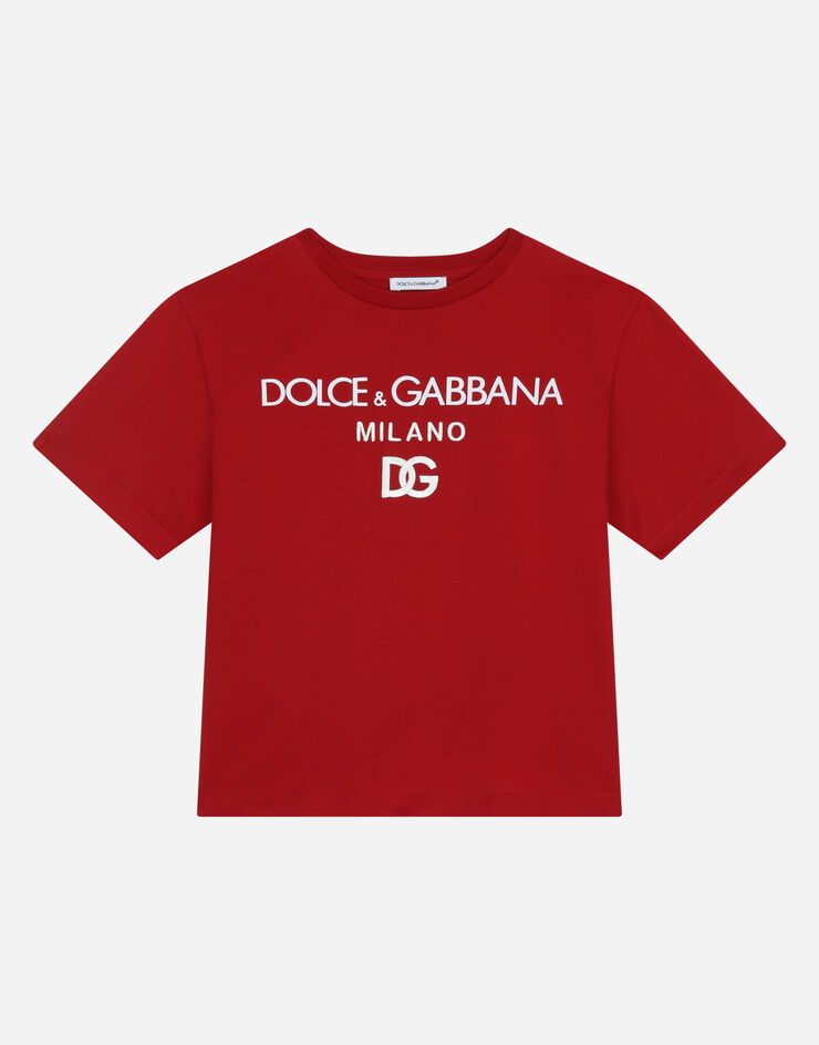 Dolce & Gabbana Jersey round-neck T-shirt with DG Milano embroidery Rosso L4JTEYG7E5G