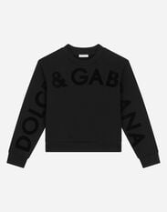 Dolce & Gabbana Round-neck jersey sweatshirt with flocked print Black L4JTEYG7K8Z