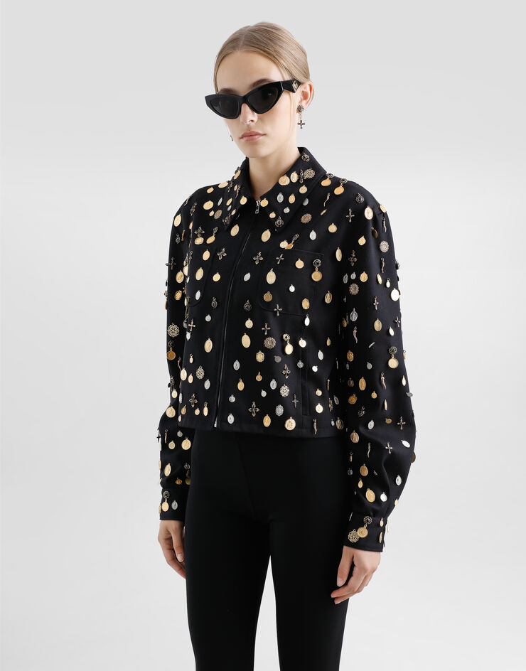 Dolce & Gabbana Cotton canvas sack jacket with all-over small medal embroidery Black F9S31ZGDCS7