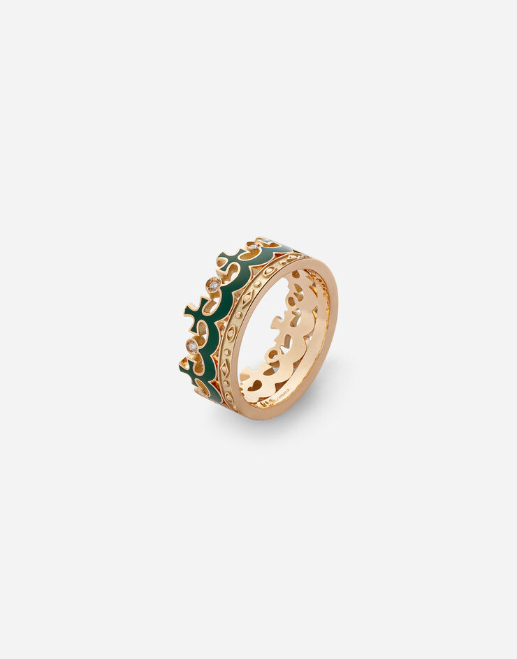 Dolce & Gabbana Crown yellow gold ring with green enamel crown and diamonds Gold WRLK3GWYEGR