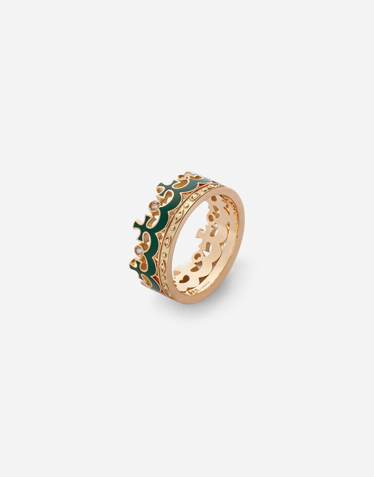 Dolce & Gabbana Bague Crown en forme de couronne avec émail vert et diamants Doré WRLK3GWYEGR