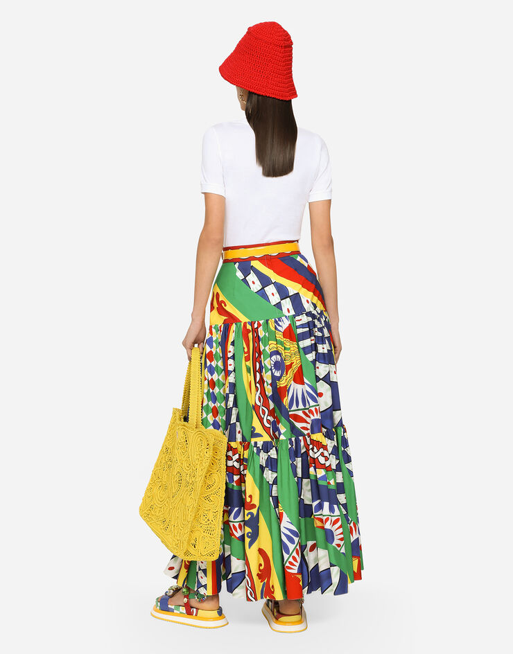 Dolce&Gabbana Long Carretto-print poplin skirt with ruffles Multicolor F4A8QTFI5G1