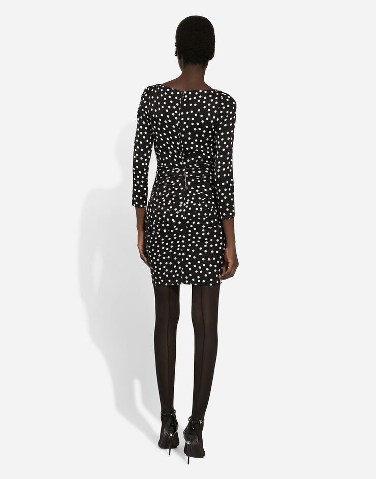 Dolce & Gabbana Short charmeuse dress with draped detailing and micro polka-dot print Drucken F6GAGTFSA6K