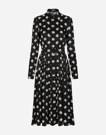Dolce & Gabbana Robe mi-longue en charmeuse à imprimé DG all-over Noir F26X8TFMMHN