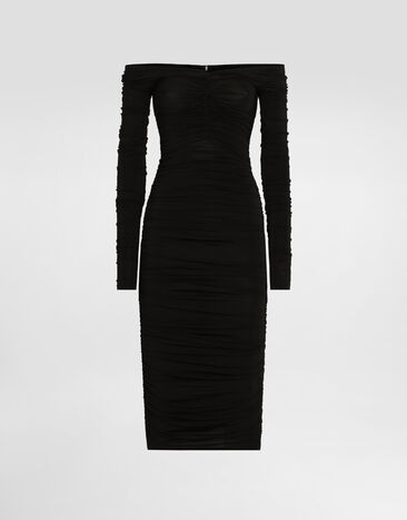 Dolce & Gabbana Drapiertes Longuette-Kleid aus Organsin Schwarz F6TNDTFUIAU