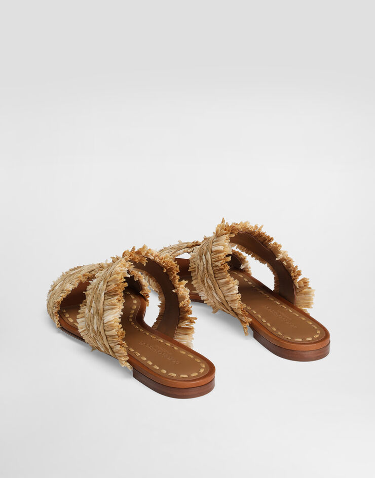 Dolce & Gabbana Rafia braided slipper with fringes Multicolor CQ0647AN217