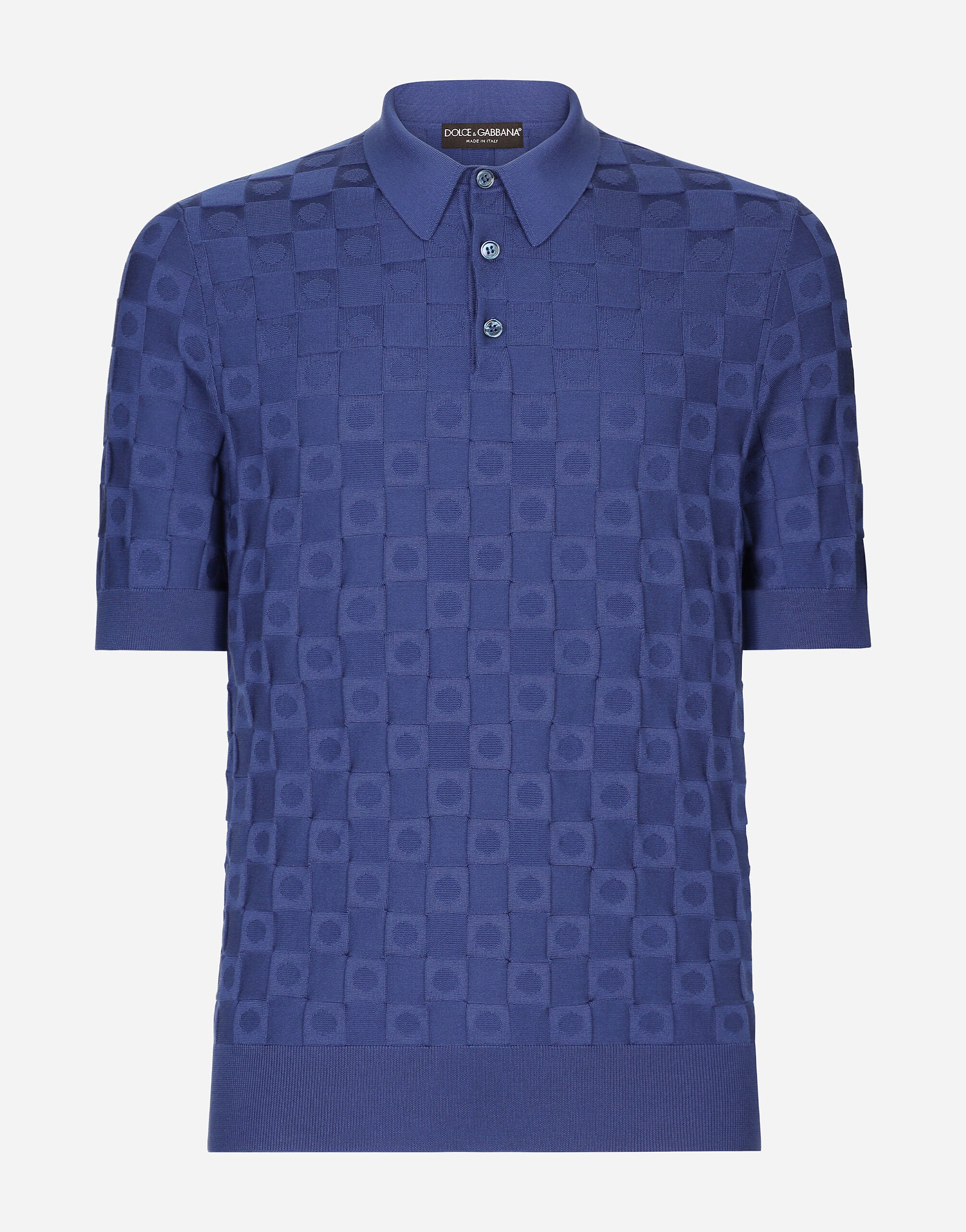 Dolce & Gabbana Poloshirt aus Seidenjacquard mit 3D-Karos Blau G5IX8TFI5IY