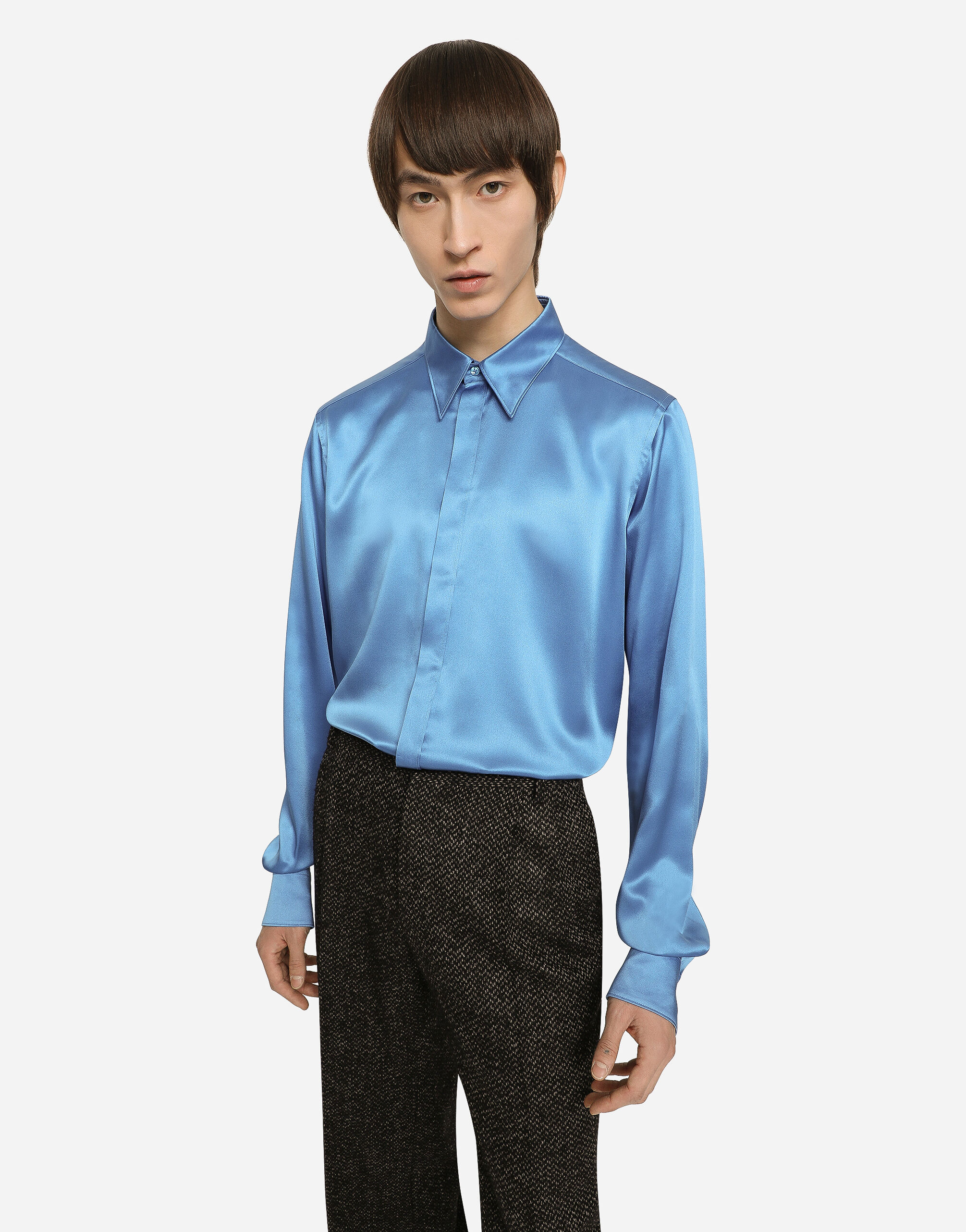 Chemise satin bleu ciel clearance