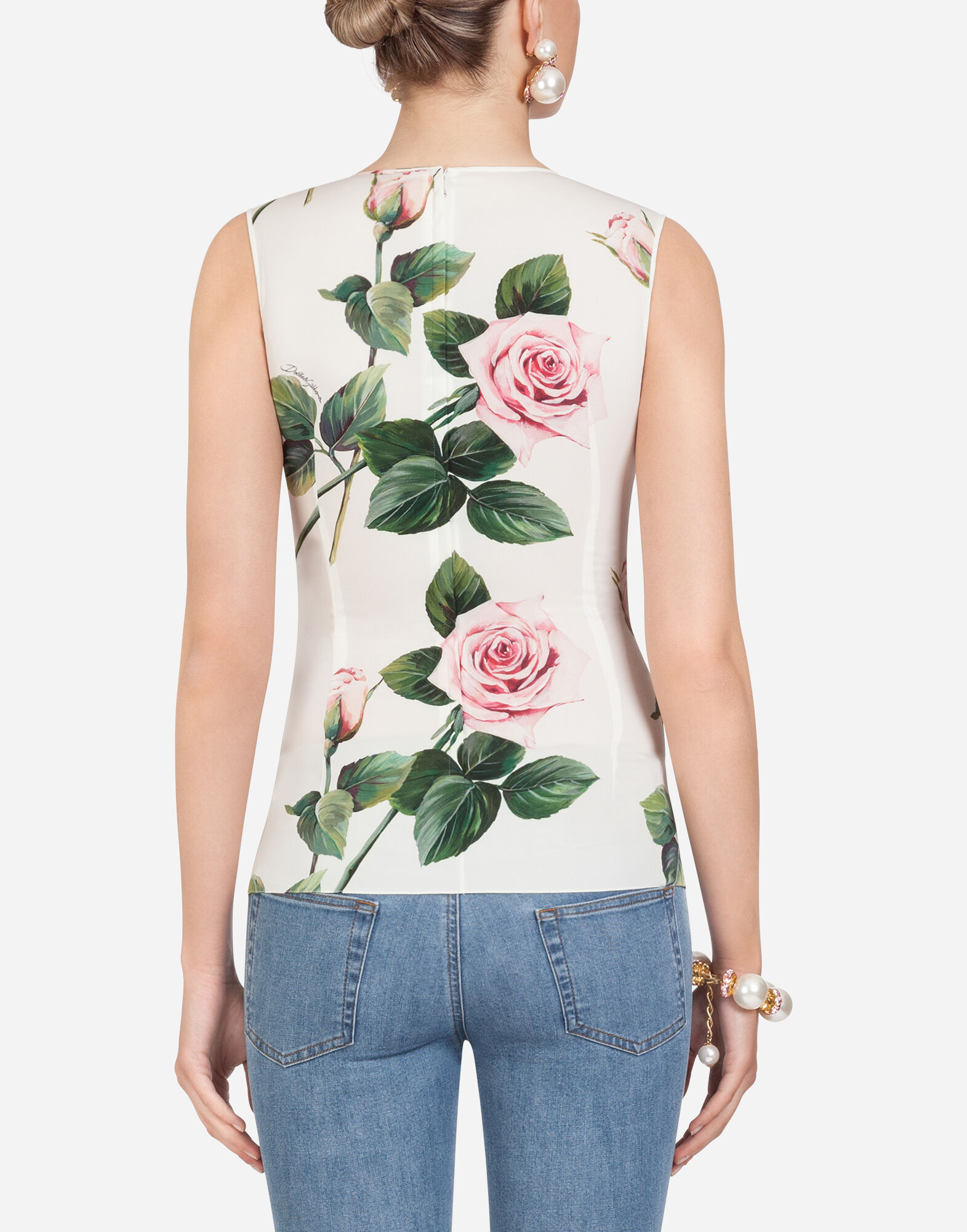 正規品　D&G ディーアンドジー　ノースリーブ花柄ブラウス SLEEVELESS TROPICAL ROSE PRINT CHARMEUSE TOP