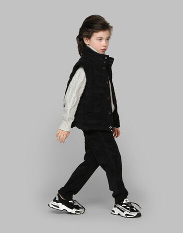 Dolce & Gabbana ロゴブレート コーデュロイ ショート ダウンジャケット  Black L4JB7BFUWDL