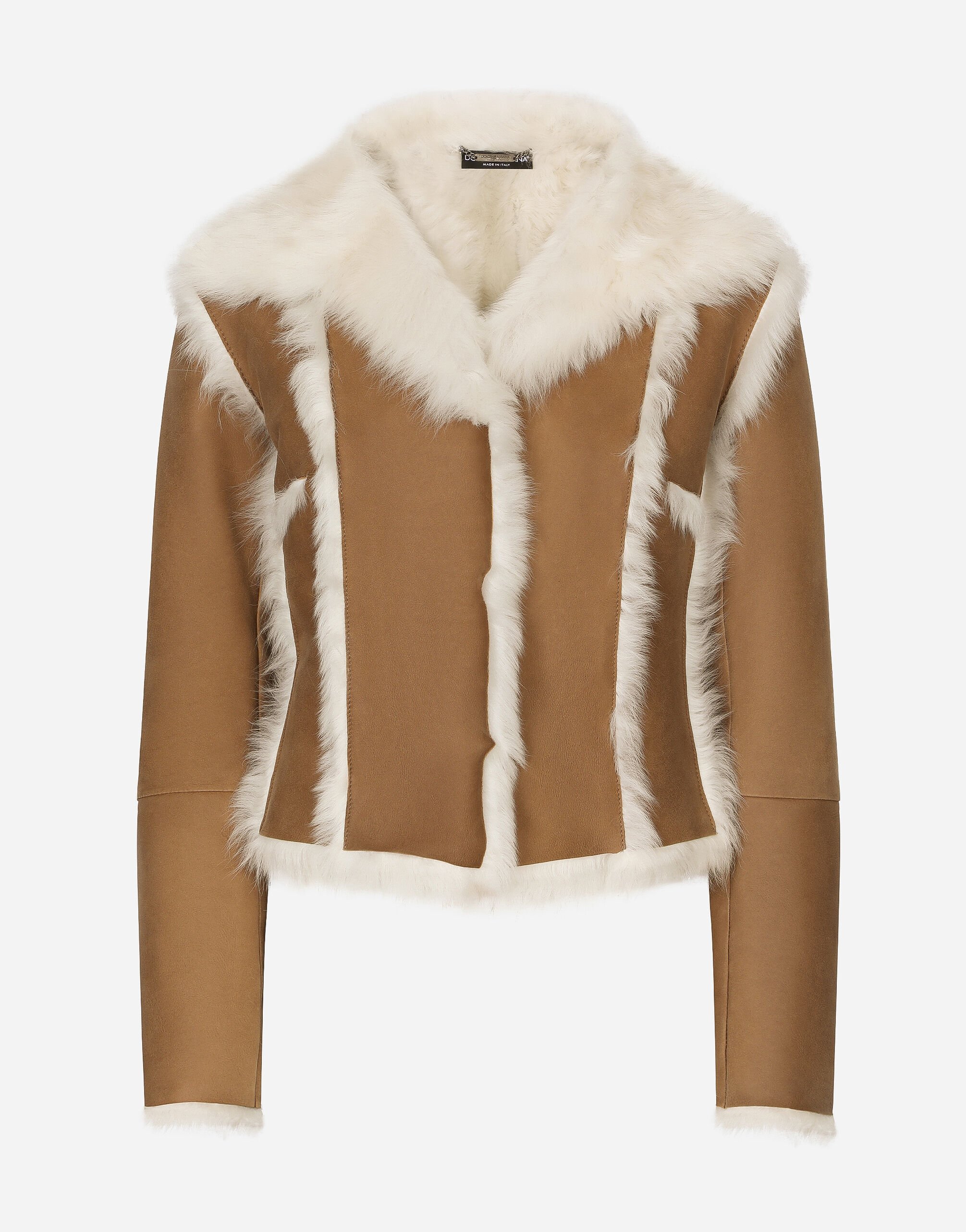 Dolce&Gabbana Short shearling jacket Beige F7W98TFUWDU