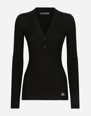 Dolce & Gabbana Wollpullover mit flachem Rippenmuster Mehrfarbig FXM23TJCVO8