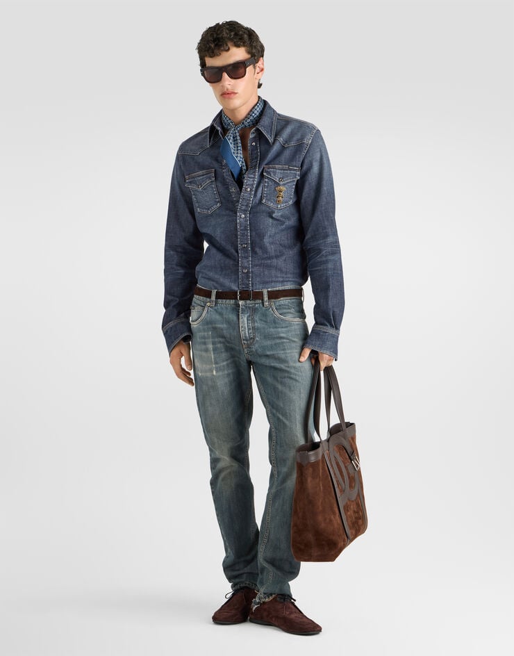 Dolce & Gabbana Gold shirt in denim with patch Dolce & Gabbana Gold shirt in denim with patch Blue G5JC8ZG8QH3