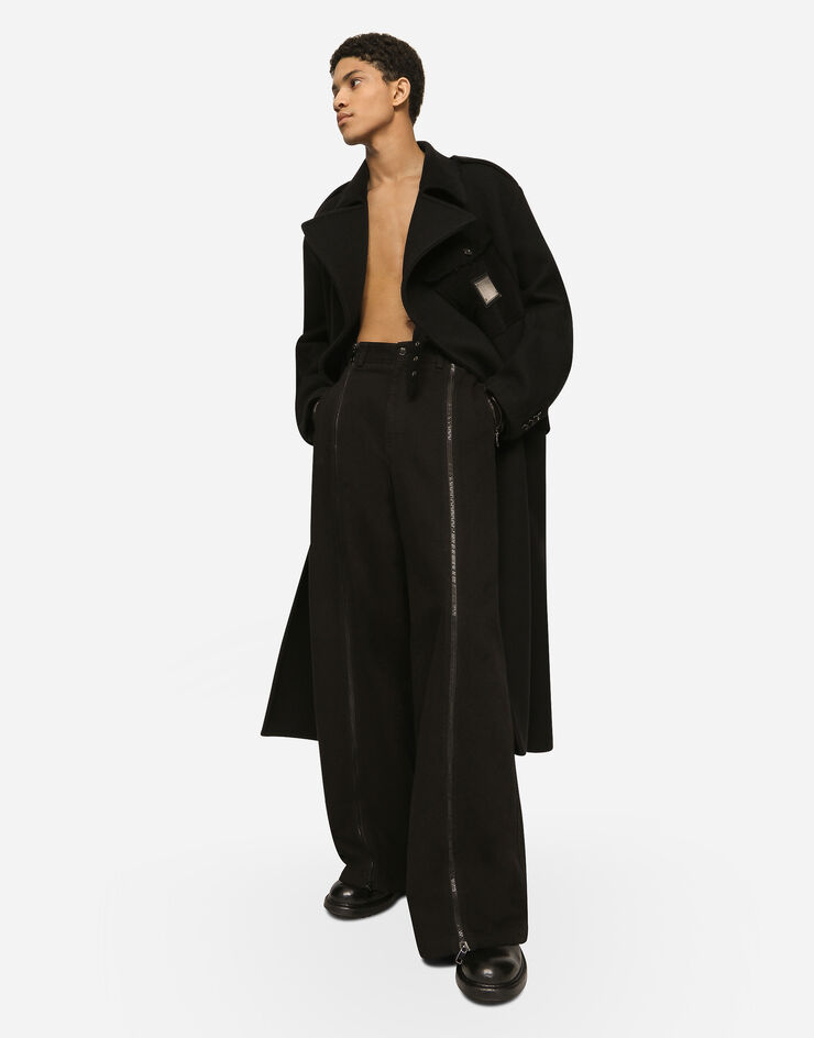 Dolce&Gabbana Double-breasted baize trench coat with logo label Black G040OTFU2SL