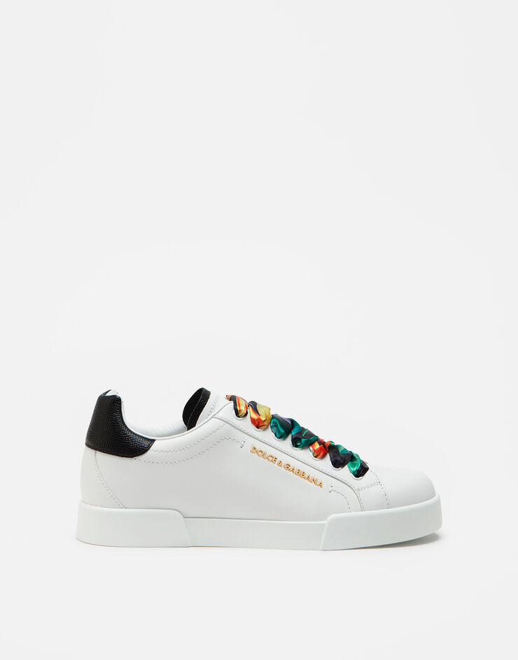 Dolce & Gabbana Calfskin nappa Portofino sneakers with lettering and printed silk laces Dolce & Gabbana Calfskin nappa Portofino sneakers with lettering and printed silk laces BIANCO CK1602AW017