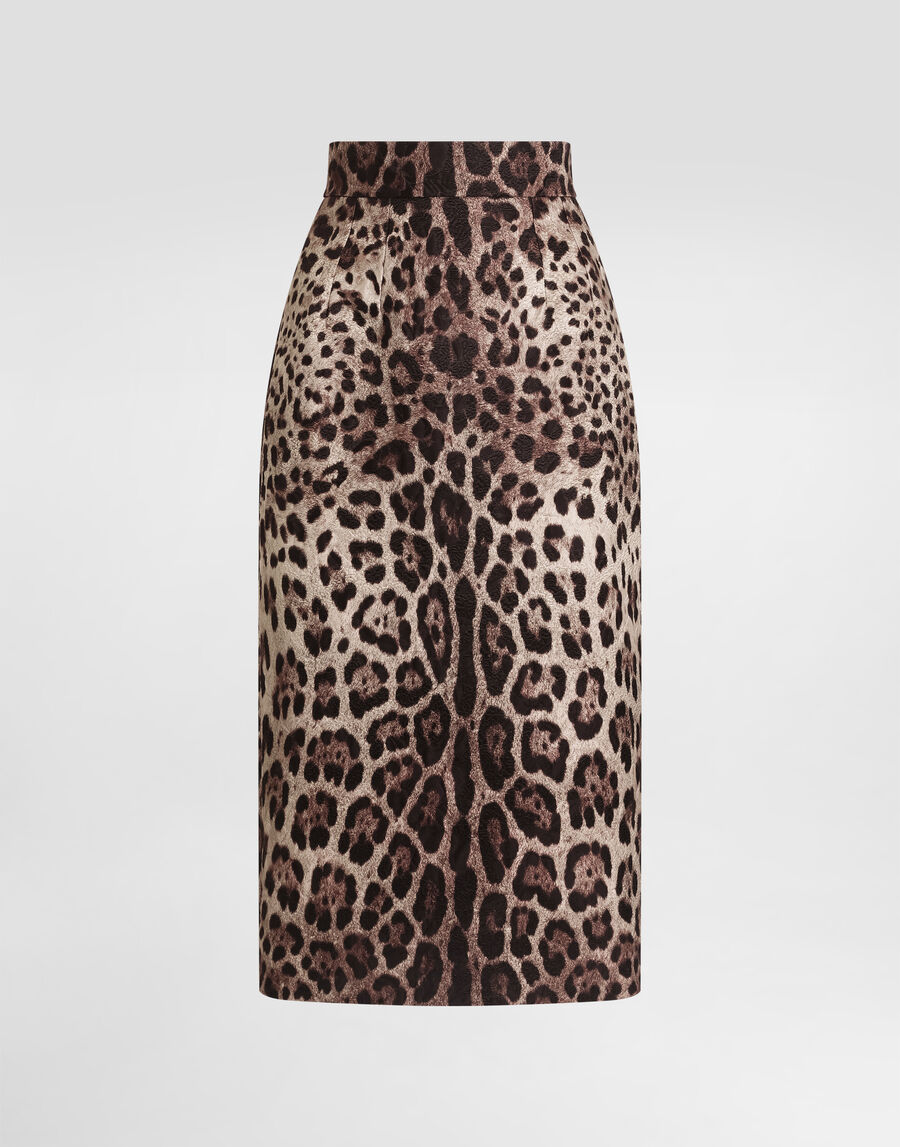 Leo-print brocade skirt