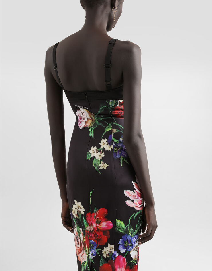 Dolce & Gabbana Vestido lencero con detalle sujetador de raso estampado a flores Imprima F6TTXTFSIB5