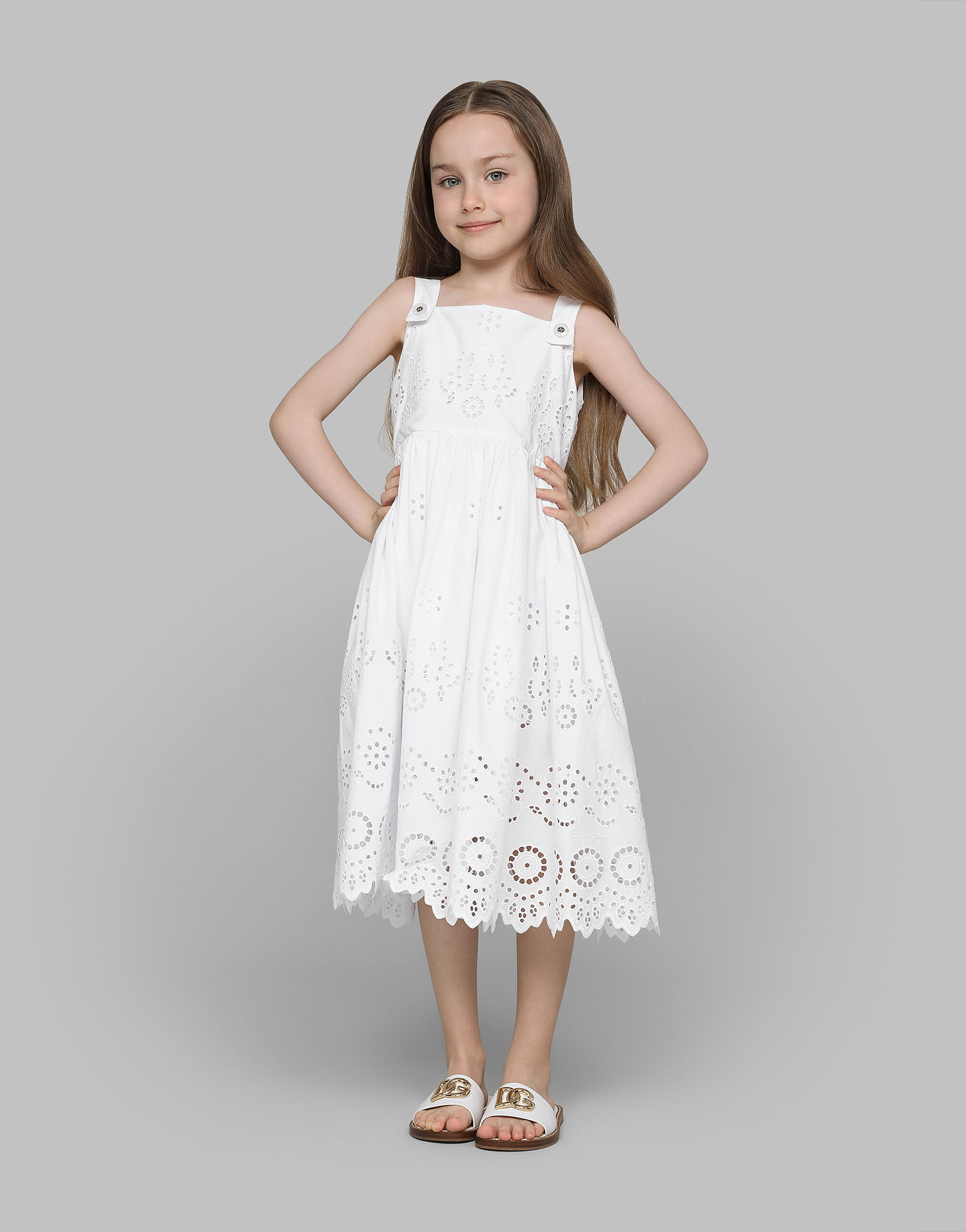 Poplin and broderie anglaise dress in White for Girls