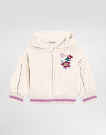 Dolce & Gabbana Hooded fleece with violets embroidery and DG logo Multicolor L2JWCCG7PHT