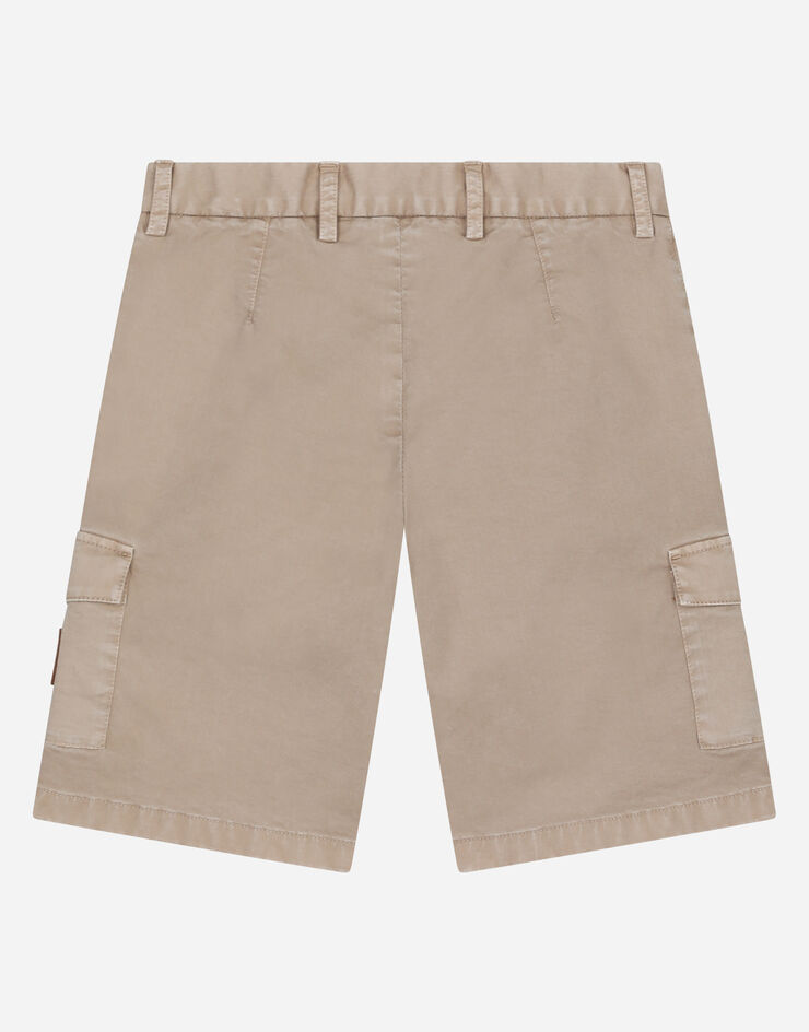 DolceGabbanaSpa Bermudas de gabardina elástica con placa con logotipo Beige L43Q21LY071