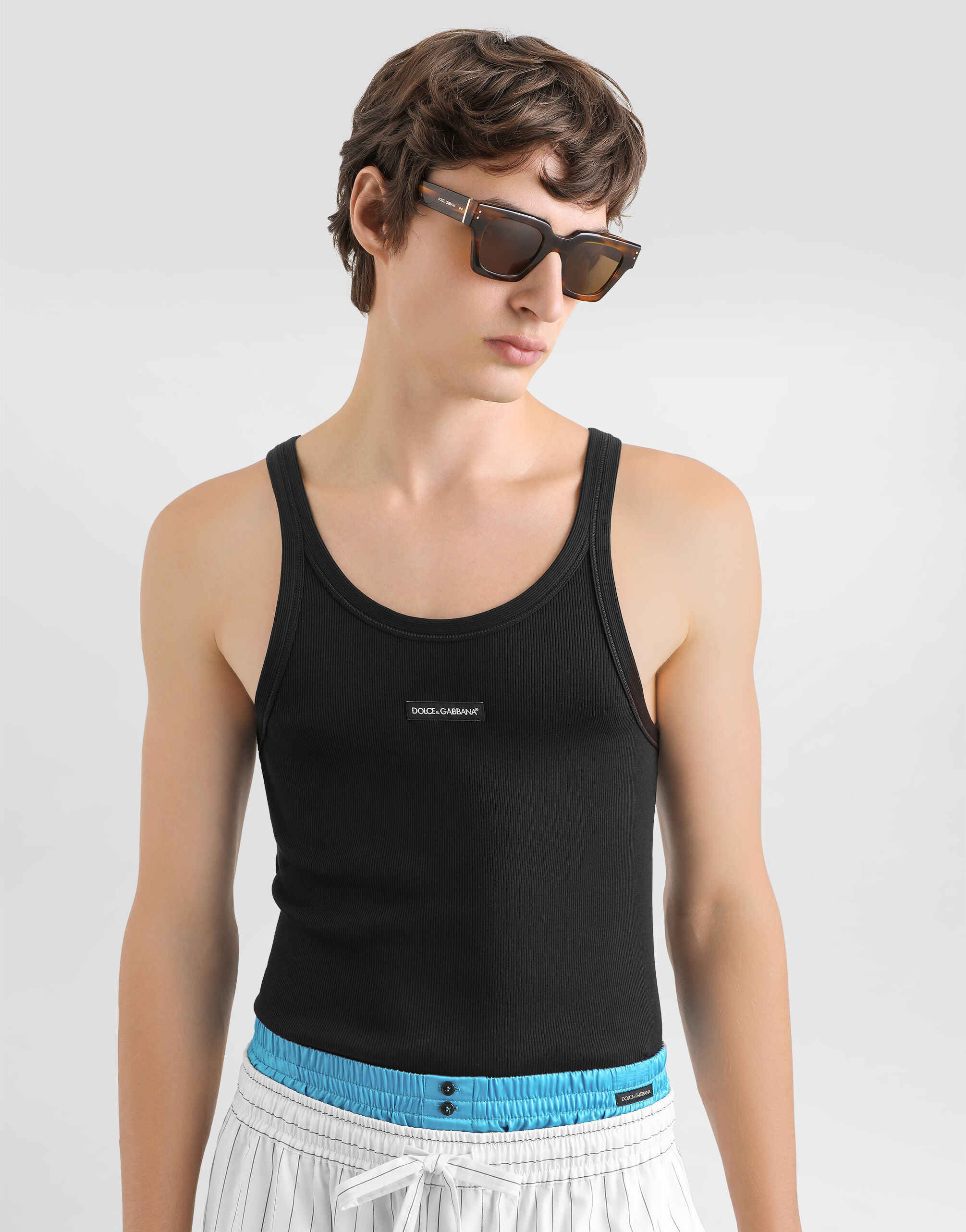 ブラウンのメンズ Cotton tank top with print | Dolce&Gabbana®