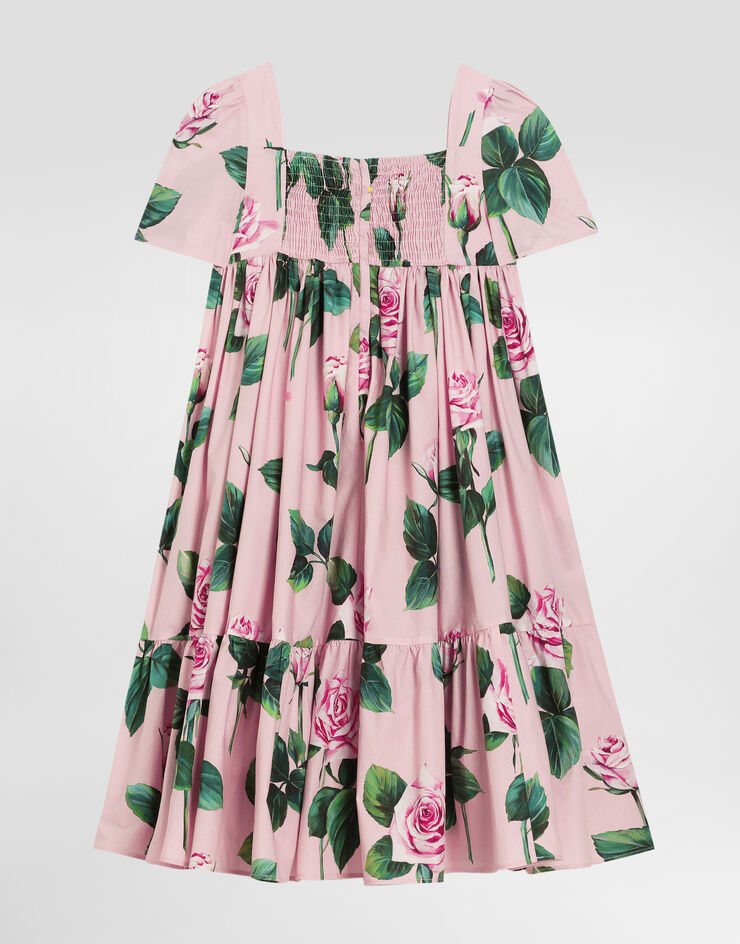 Dolce & Gabbana Kleid aus Popeline mit Rosenprint Drucken L53DE7HS5S7