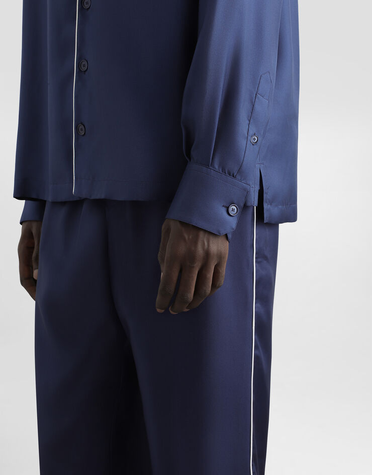 Dolce & Gabbana Pantalón de chándal en seda con parche con DG bordado Bleu GVCRAZGF856