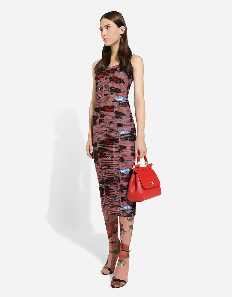 Dolce & Gabbana Драпированное платье-комбинация из тюля с винтажным принтом роз принт F6FAKTFSUBC