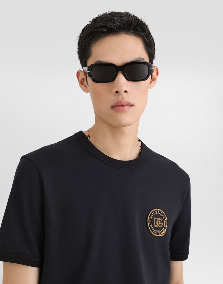 Dolce & Gabbana Cotton t-shirt with patch Blue G8PV1ZG7Q2N